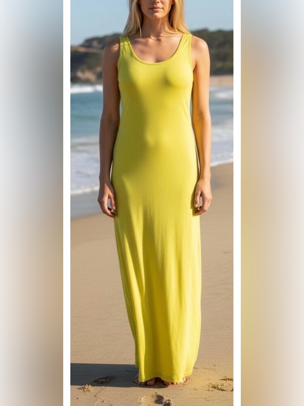 Versace V2 Maxi Dress Vintage Yellow Rayon Scoop Neck Sleeveless
